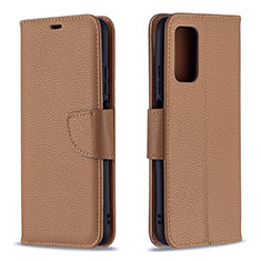 Leather Case Stands Flip Cover Holder B06F for Xiaomi Poco M3 Brown