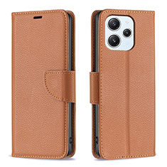 Leather Case Stands Flip Cover Holder B06F for Xiaomi Redmi 12 4G Brown