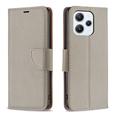Leather Case Stands Flip Cover Holder B06F for Xiaomi Redmi 12 4G Gray