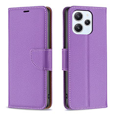 Leather Case Stands Flip Cover Holder B06F for Xiaomi Redmi 12 4G Purple