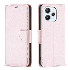 Leather Case Stands Flip Cover Holder B06F for Xiaomi Redmi 12 4G Rose Gold