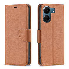 Leather Case Stands Flip Cover Holder B06F for Xiaomi Redmi 13C Brown