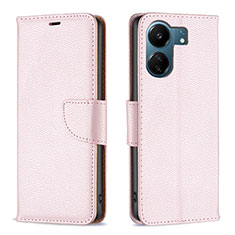 Leather Case Stands Flip Cover Holder B06F for Xiaomi Redmi 13C Rose Gold