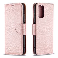 Leather Case Stands Flip Cover Holder B06F for Xiaomi Redmi Note 10 4G Rose Gold