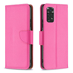 Leather Case Stands Flip Cover Holder B06F for Xiaomi Redmi Note 11 4G (2022) Hot Pink