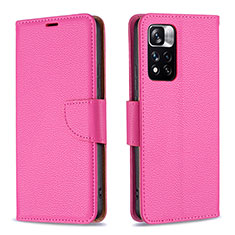 Leather Case Stands Flip Cover Holder B06F for Xiaomi Redmi Note 11 Pro+ Plus 5G Hot Pink