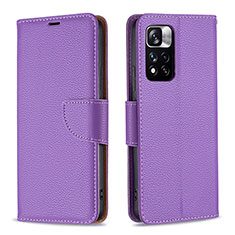 Leather Case Stands Flip Cover Holder B06F for Xiaomi Redmi Note 11 Pro+ Plus 5G Purple