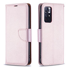 Leather Case Stands Flip Cover Holder B06F for Xiaomi Redmi Note 11S 5G Rose Gold