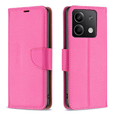 Leather Case Stands Flip Cover Holder B06F for Xiaomi Redmi Note 13 5G Hot Pink