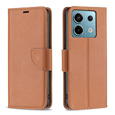 Leather Case Stands Flip Cover Holder B06F for Xiaomi Redmi Note 13 Pro 5G Brown