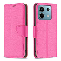 Leather Case Stands Flip Cover Holder B06F for Xiaomi Redmi Note 13 Pro 5G Hot Pink