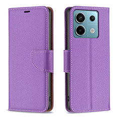 Leather Case Stands Flip Cover Holder B06F for Xiaomi Redmi Note 13 Pro 5G Purple