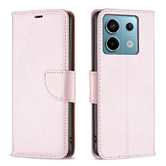 Leather Case Stands Flip Cover Holder B06F for Xiaomi Redmi Note 13 Pro 5G Rose Gold