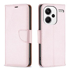 Leather Case Stands Flip Cover Holder B06F for Xiaomi Redmi Note 13 Pro+ Plus 5G Rose Gold
