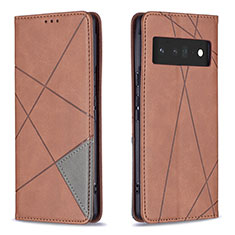Leather Case Stands Flip Cover Holder B07F for Google Pixel 6 Pro 5G Brown