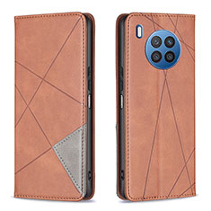 Leather Case Stands Flip Cover Holder B07F for Huawei Honor 50 Lite Brown