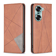 Leather Case Stands Flip Cover Holder B07F for Huawei Honor 60 5G Brown