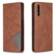 Leather Case Stands Flip Cover Holder B07F for Huawei Honor 9X Brown
