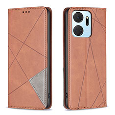 Leather Case Stands Flip Cover Holder B07F for Huawei Honor X7a Brown