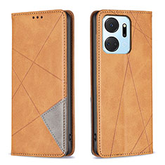 Leather Case Stands Flip Cover Holder B07F for Huawei Honor X7a Light Brown