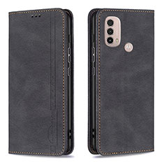 Leather Case Stands Flip Cover Holder B07F for Motorola Moto E20 Black