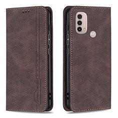 Leather Case Stands Flip Cover Holder B07F for Motorola Moto E30 Brown
