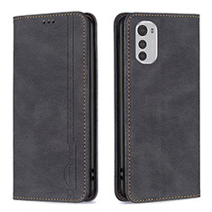 Leather Case Stands Flip Cover Holder B07F for Motorola Moto E32 Black