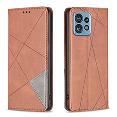 Leather Case Stands Flip Cover Holder B07F for Motorola Moto Edge 40 Pro 5G Brown