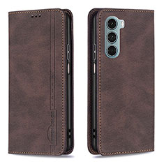 Leather Case Stands Flip Cover Holder B07F for Motorola Moto G200 5G Brown
