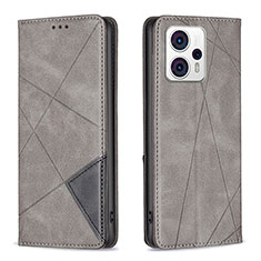 Leather Case Stands Flip Cover Holder B07F for Motorola Moto G23 Gray