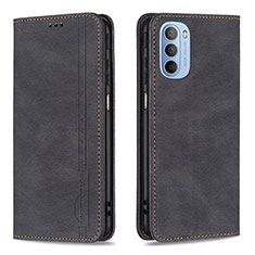 Leather Case Stands Flip Cover Holder B07F for Motorola Moto G31 Black