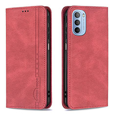 Leather Case Stands Flip Cover Holder B07F for Motorola Moto G41 Red