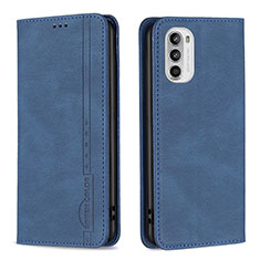 Leather Case Stands Flip Cover Holder B07F for Motorola MOTO G52 Blue