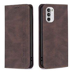 Leather Case Stands Flip Cover Holder B07F for Motorola MOTO G52 Brown