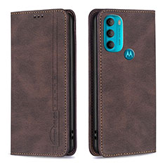 Leather Case Stands Flip Cover Holder B07F for Motorola Moto G71 5G Brown