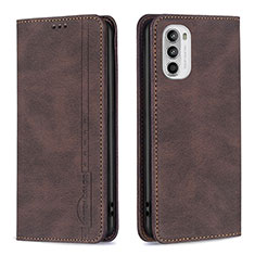 Leather Case Stands Flip Cover Holder B07F for Motorola Moto G82 5G Brown