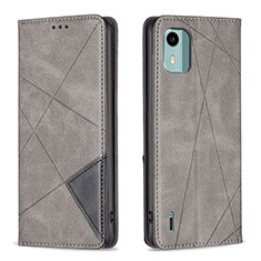 Leather Case Stands Flip Cover Holder B07F for Nokia C12 Gray