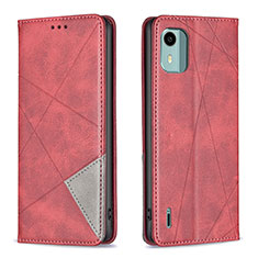 Leather Case Stands Flip Cover Holder B07F for Nokia C12 Red