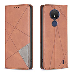 Leather Case Stands Flip Cover Holder B07F for Nokia C21 Brown