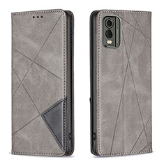 Leather Case Stands Flip Cover Holder B07F for Nokia C210 Gray