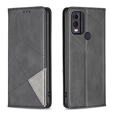 Leather Case Stands Flip Cover Holder B07F for Nokia C22 Black