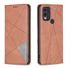 Leather Case Stands Flip Cover Holder B07F for Nokia C22 Brown