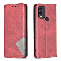 Leather Case Stands Flip Cover Holder B07F for Nokia C22 Red