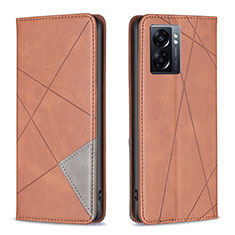 Leather Case Stands Flip Cover Holder B07F for Oppo A56S 5G Brown