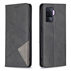 Leather Case Stands Flip Cover Holder B07F for Oppo A94 4G Black