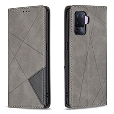 Leather Case Stands Flip Cover Holder B07F for Oppo A94 4G Gray