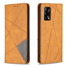 Leather Case Stands Flip Cover Holder B07F for Oppo A95 4G Light Brown