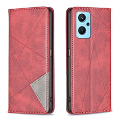 Leather Case Stands Flip Cover Holder B07F for Oppo A96 4G Red