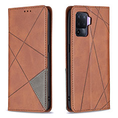 Leather Case Stands Flip Cover Holder B07F for Oppo F19 Pro Brown