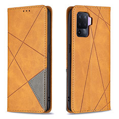 Leather Case Stands Flip Cover Holder B07F for Oppo F19 Pro Light Brown